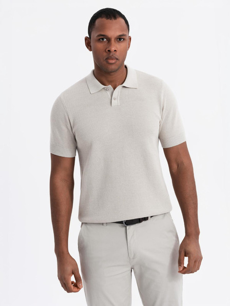 Ombre Clothing Herren Baumwoll-Poloshirt aus strukturiertem Strick - beige