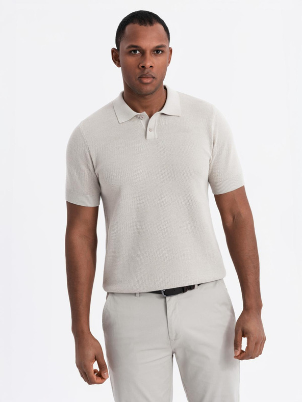 Ombre Clothing Herren Baumwoll-Poloshirt aus strukturiertem Strick - beige