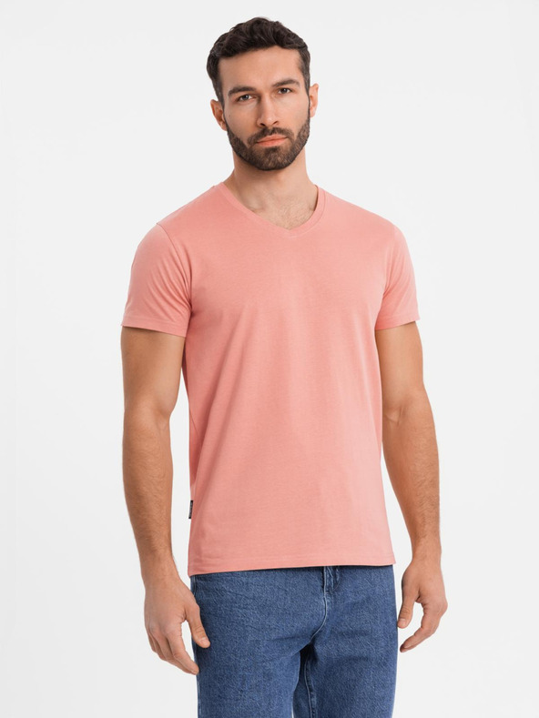 Ombre Clothing Herren klassisches Baumwoll-T-Shirt BASIC mit Ausschnitt - rosa