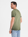 Ombre Clothing Herren Baumwoll-T-Shirt mit V-Ausschnitt und Used-Effekt - olivgrün