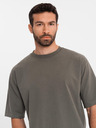 Ombre Clothing Herren Baumwoll-T-Shirt LOOSE FIT mit Rundhalsausschnitt - dunkel olivgrün