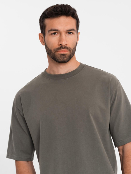 Ombre Clothing Herren Baumwoll-T-Shirt LOOSE FIT mit Rundhalsausschnitt - dunkel olivgrün