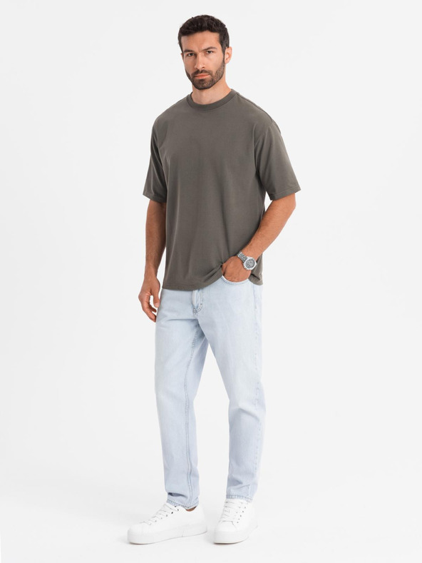 Ombre Clothing Herren Baumwoll-T-Shirt LOOSE FIT mit Rundhalsausschnitt - dunkel olivgrün