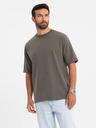 Ombre Clothing Herren Baumwoll-T-Shirt LOOSE FIT mit Rundhalsausschnitt - dunkel olivgrün