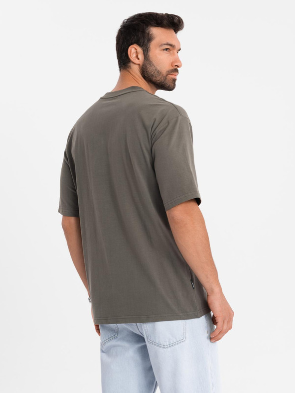 Ombre Clothing Herren Baumwoll-T-Shirt LOOSE FIT mit Rundhalsausschnitt - dunkel olivgrün