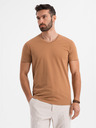 Ombre Clothing Herren klassisches Baumwoll-T-Shirt BASIC mit V-Ausschnitt - braun