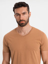 Ombre Clothing Herren klassisches Baumwoll-T-Shirt BASIC mit V-Ausschnitt - braun
