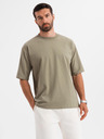Ombre Clothing Herren Baumwoll-T-Shirt LOOSE FIT mit Rundhalsausschnitt - khaki