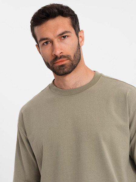 Ombre Clothing Herren Baumwoll-T-Shirt LOOSE FIT mit Rundhalsausschnitt - khaki