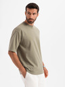 Ombre Clothing Herren Baumwoll-T-Shirt LOOSE FIT mit Rundhalsausschnitt - khaki
