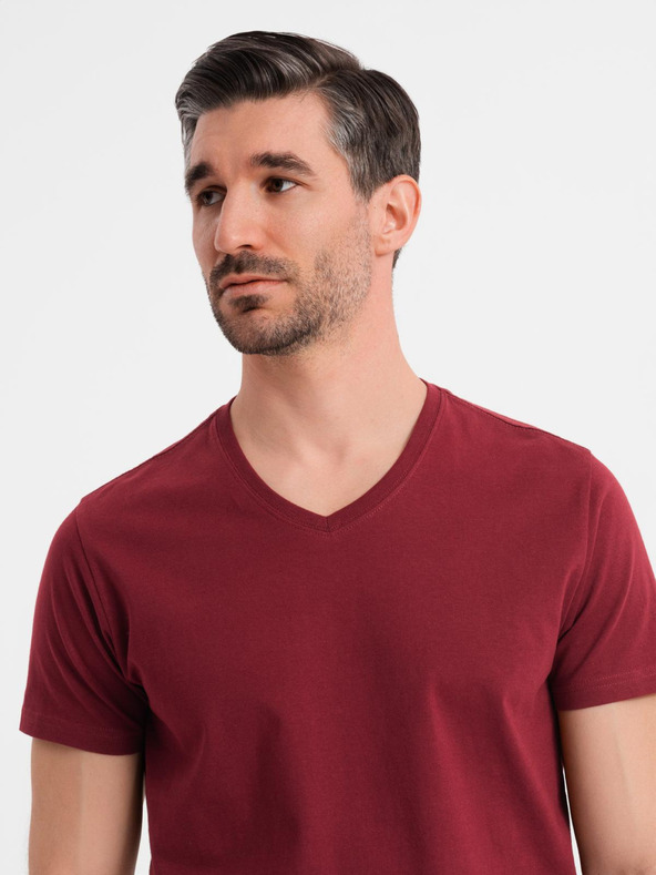 Ombre Clothing Klassisches Herren-Baumwoll-T-Shirt BASIC mit V-Ausschnitt - bordeaux
