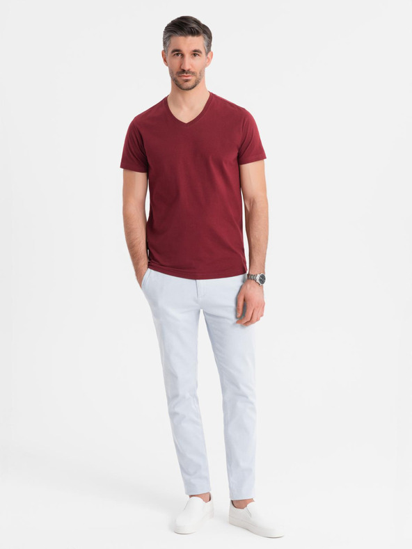 Ombre Clothing Klassisches Herren-Baumwoll-T-Shirt BASIC mit V-Ausschnitt - bordeaux