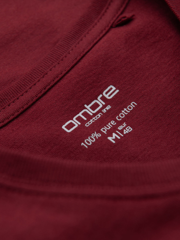 Ombre Clothing Klassisches Herren-Baumwoll-T-Shirt BASIC mit V-Ausschnitt - bordeaux