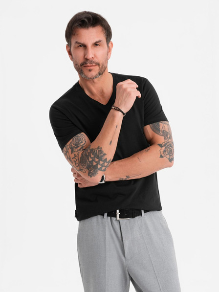 Ombre Clothing Herren klassisches Baumwoll-T-Shirt BASIC mit Ausschnitt - schwarz