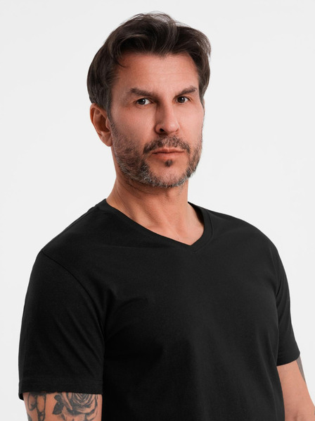 Ombre Clothing Herren klassisches Baumwoll-T-Shirt BASIC mit Ausschnitt - schwarz