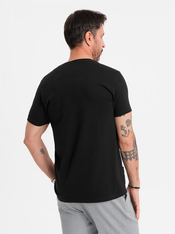 Ombre Clothing Herren klassisches Baumwoll-T-Shirt BASIC mit Ausschnitt - schwarz