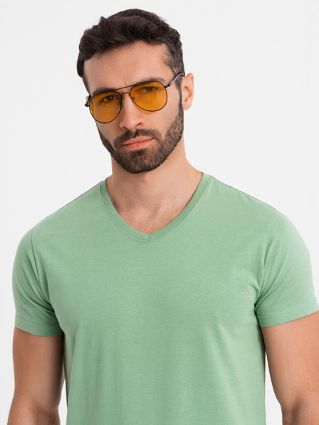 Ombre Clothing Klassisches Herren-Baumwoll-T-Shirt BASIC mit V-Ausschnitt - grün