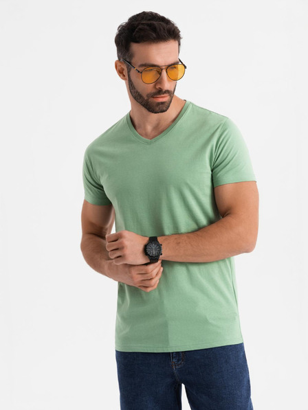Ombre Clothing Klassisches Herren-Baumwoll-T-Shirt BASIC mit V-Ausschnitt - grün
