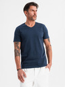Ombre Clothing Herren klassisches Baumwoll-T-Shirt BASIC mit V-Ausschnitt - dunkelblau