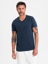 Ombre Clothing Herren klassisches Baumwoll-T-Shirt BASIC mit V-Ausschnitt - dunkelblau