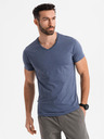Ombre Clothing Herren klassisches Baumwoll-T-Shirt BASIC mit V-Ausschnitt - blau meliert