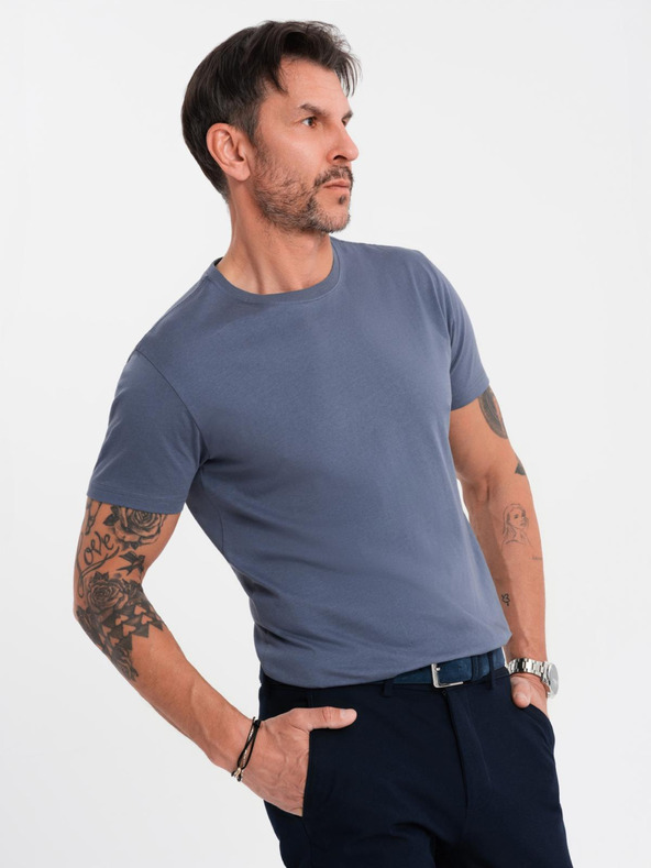 Ombre Clothing Herren klassisches Baumwoll-T-Shirt BASIC - Jeans-Blau