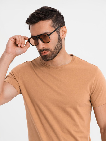 Ombre Clothing BASIC Herren klassisches Baumwoll-T-Shirt - braun