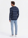 Ombre Clothing Herren-Poloshirt mit langen Ärmeln und horizontalen Streifen aus Viskose - dunkelblau und weiß