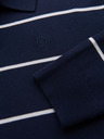 Ombre Clothing Herren-Poloshirt mit langen Ärmeln und horizontalen Streifen aus Viskose - dunkelblau und weiß