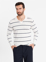 Ombre Clothing Herren-Poloshirt mit langen Ärmeln und horizontalen Streifen aus Viskose - weiß und dunkelblau