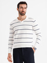 Ombre Clothing Herren-Poloshirt mit langen Ärmeln und horizontalen Streifen aus Viskose - weiß und dunkelblau