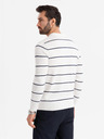 Ombre Clothing Herren-Poloshirt mit langen Ärmeln und horizontalen Streifen aus Viskose - weiß und dunkelblau