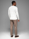 Ombre Clothing Herren-Poloshirt mit langen Ärmeln und horizontalen Streifen aus Viskose - weiß und beige