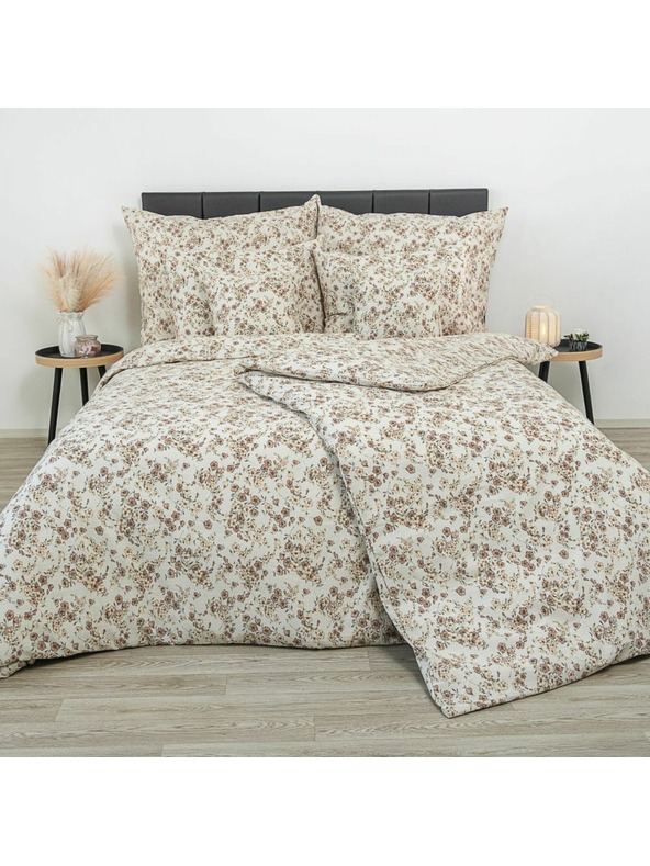 Kvalitex Klassisches Krepp-Bettwäsche-Set 140x200, 70x90cm Blumen beige