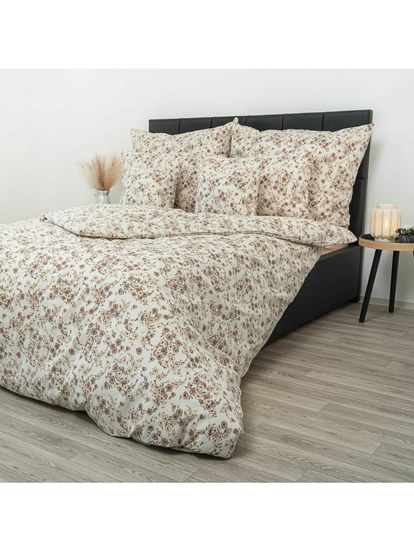Kvalitex Klassisches Krepp-Bettwäsche-Set 140x200, 70x90cm Blumen beige