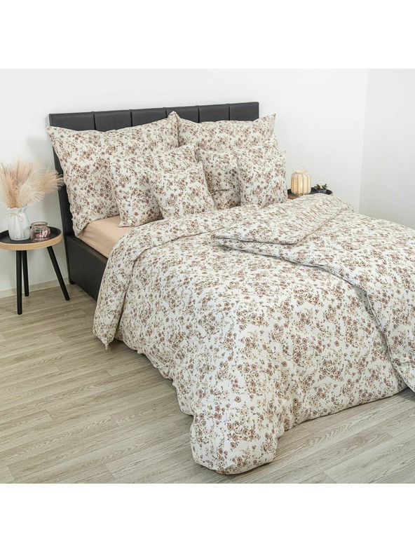 Kvalitex Klassisches Krepp-Bettwäsche-Set 140x200, 70x90cm Blumen beige