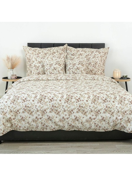 Kvalitex Französisches Krepp-Bettwäsche-Set 220x200, 70x90cm Blumen beige