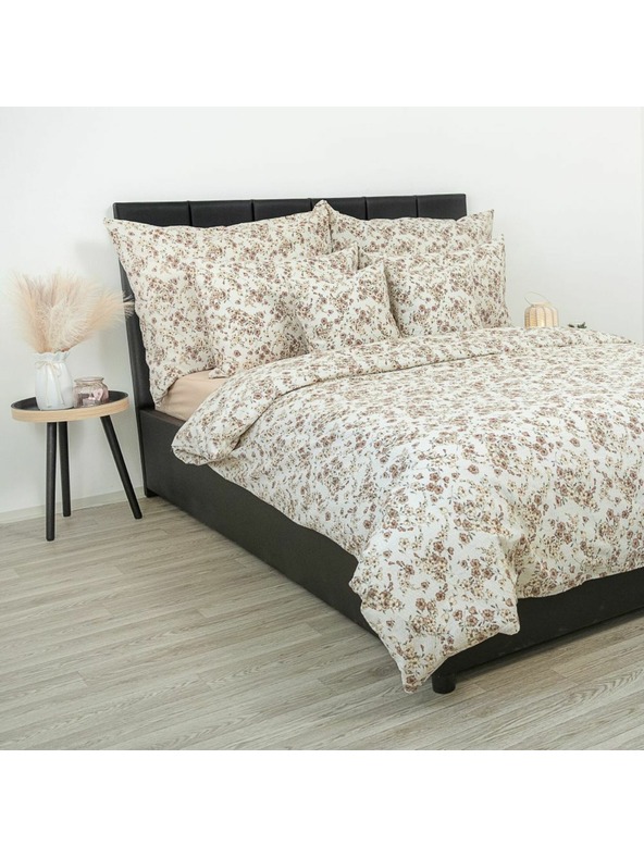 Kvalitex Französisches Krepp-Bettwäsche-Set 200x200, 70x90cm Blumen beige