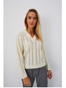 Moodo Cremefarbener Pullover mit Zopfmuster