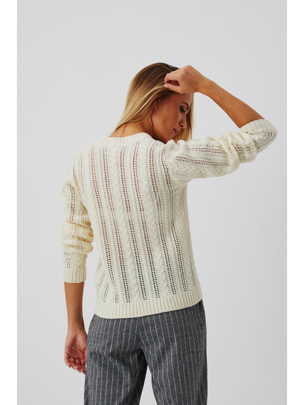 Moodo Cremefarbener Pullover mit Zopfmuster