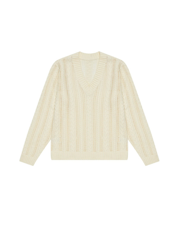 Moodo Cremefarbener Pullover mit Zopfmuster