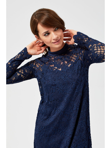 Moodo Dunkelblau-blaues Spitzenkleid