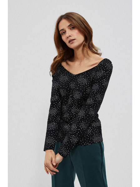 Moodo Schwarzes gemustertes T-Shirt aus Baumwolle