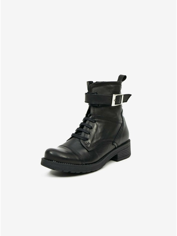 Ojju Schwarze Damenstiefeletten aus Leder OJJU