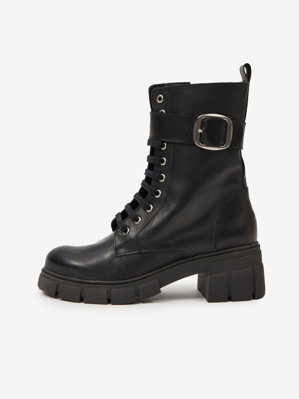 Ojju Schwarze Damenstiefeletten aus Leder OJJU