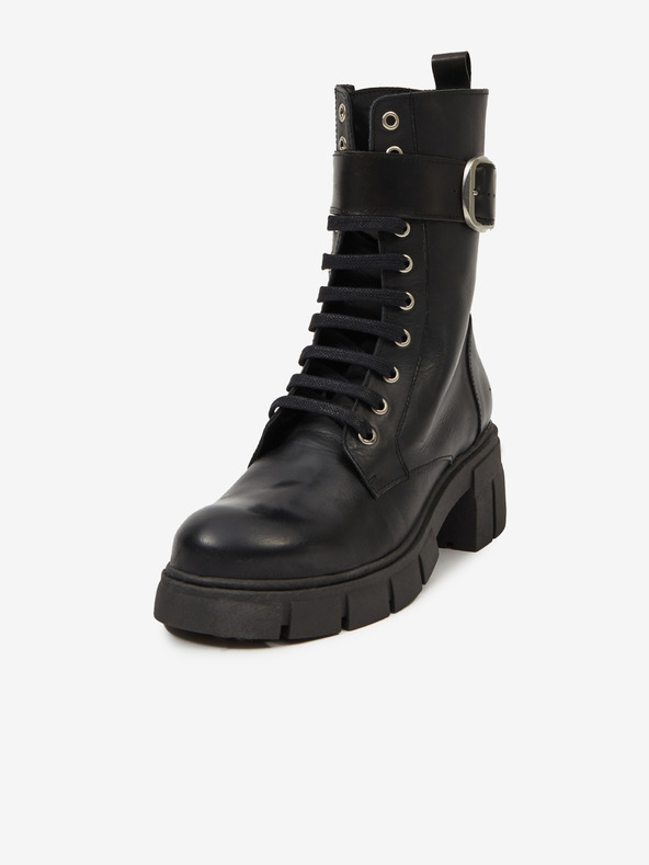 Ojju Schwarze Damenstiefeletten aus Leder OJJU