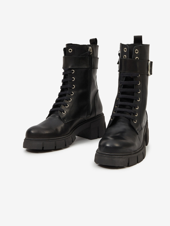 Ojju Schwarze Damenstiefeletten aus Leder OJJU