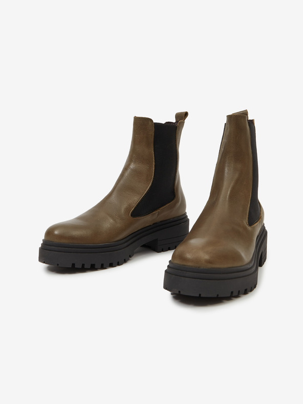 Ojju Khakifarbene Damenstiefeletten aus Leder OJJU