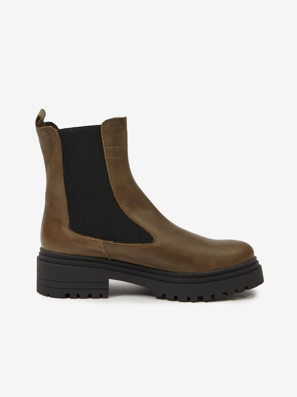 Ojju Khakifarbene Damenstiefeletten aus Leder OJJU