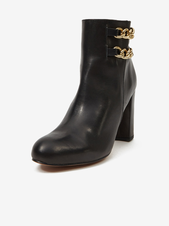 Ojju Schwarze Damenstiefeletten aus Leder mit Absatz OJJU